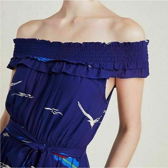 Anthropologie 48 Of 52 Conversations Colloquial Off Shoulder Nautical Midi Dress - Picture 7 of 14